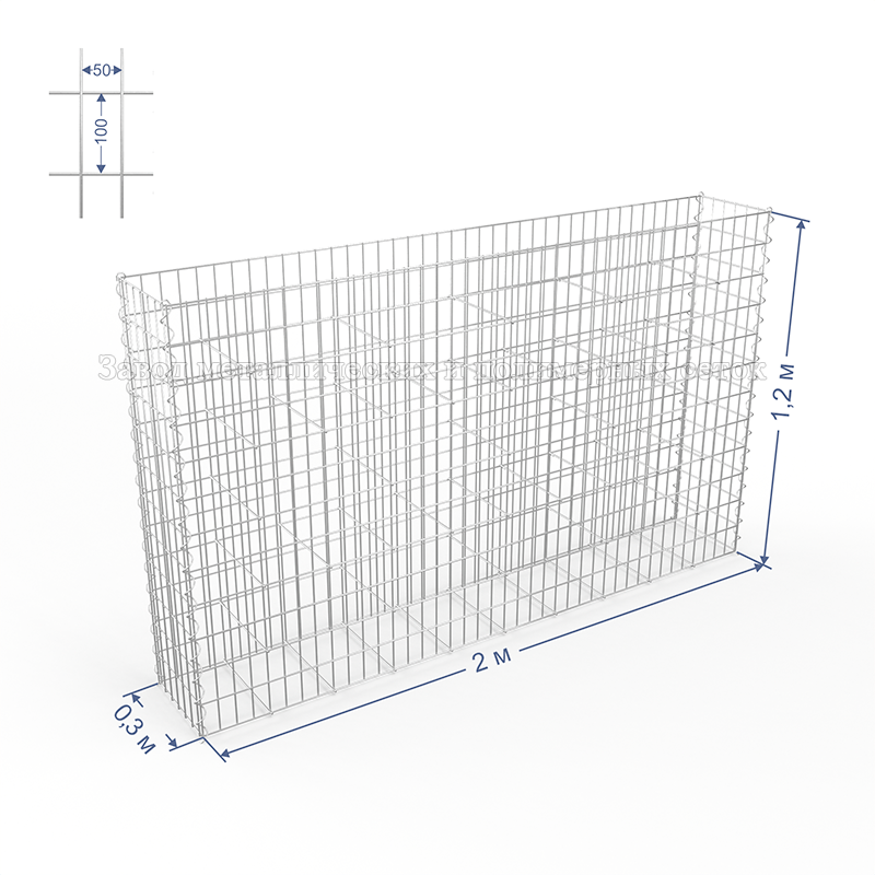 ГАБИОН (Пергон) С50х100 d4 (Ц) 2,0х0,3х1,2(м) (30 стяжки,4 спирали-1,2м)