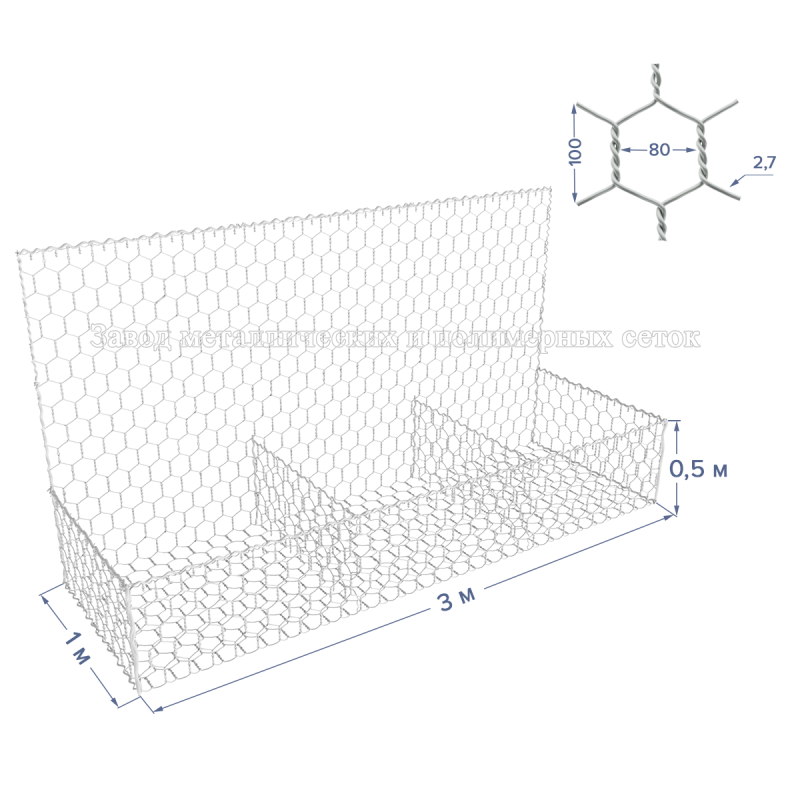 ГАБИОН ГСИ-К-3х1х0,5-С80-2,7-Ц