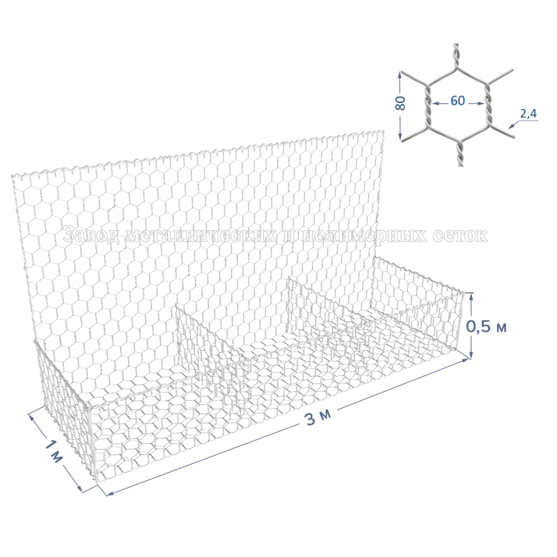 ГАБИОН ГСИ-К-3х1х0,5-С60-2,4-Ц