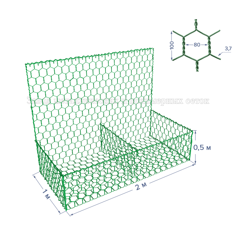 ГАБИОН ГСИ-К-2х1х0,5-С80-2,7/3,7-ЦП