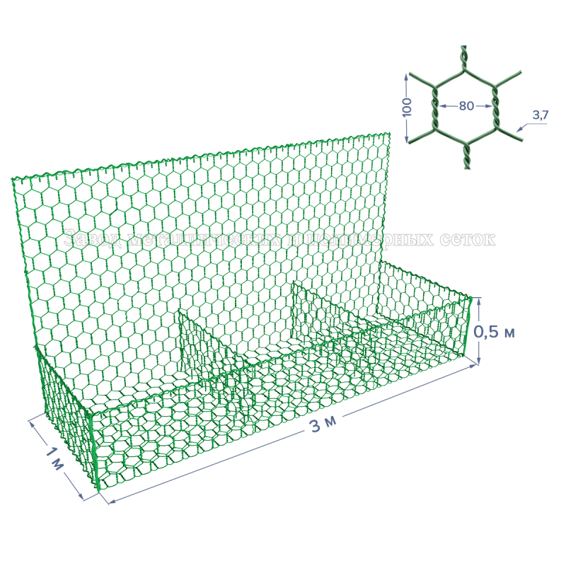 ГАБИОН ГСИ-К-3х1х0,5-С80-2,7/3,7-ЦП