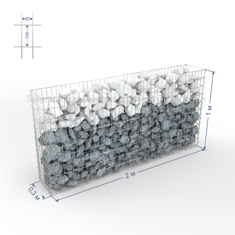 ГАБИОН (Пергон) С50х100 d4 (Ц) 2,0х0,3х1,0(м) (26 стяжек, 4 спирали-1м)