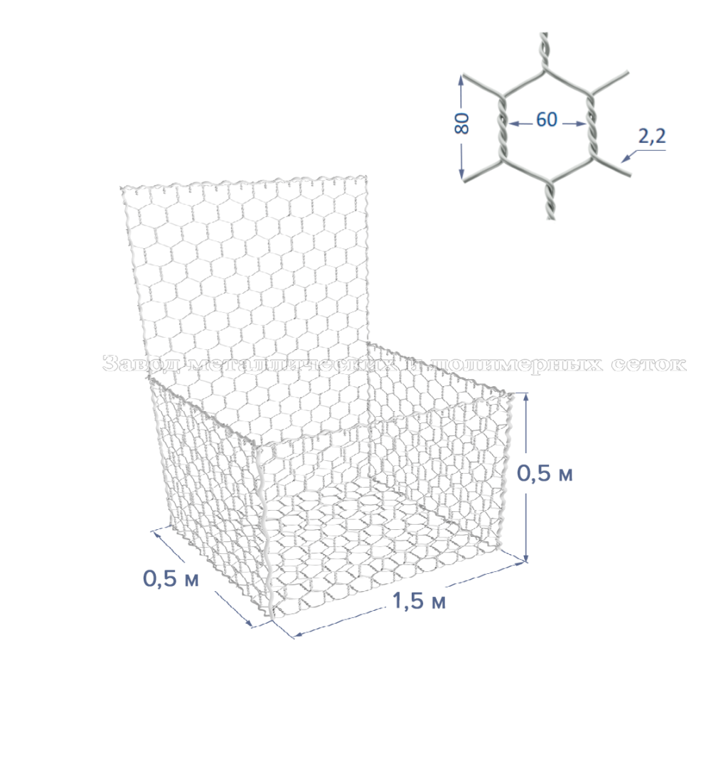 ГАБИОН ГСИ-К-1,5х0,5х0,5-С60-2,2-Ц
