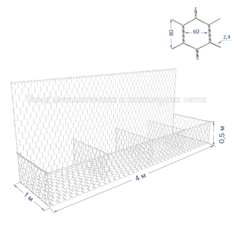 ГАБИОН ГСИ-К-4х1х0,5-С60-2,4-Ц