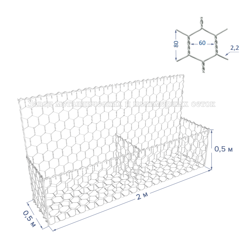ГАБИОН ГСИ-К-2х0,5х0,5-С60-2,2-Ц